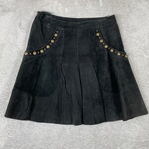 Mark Alan Suede Skirt Womens 10 Black Studded Pocket Leather Y2K A-Line Grunge